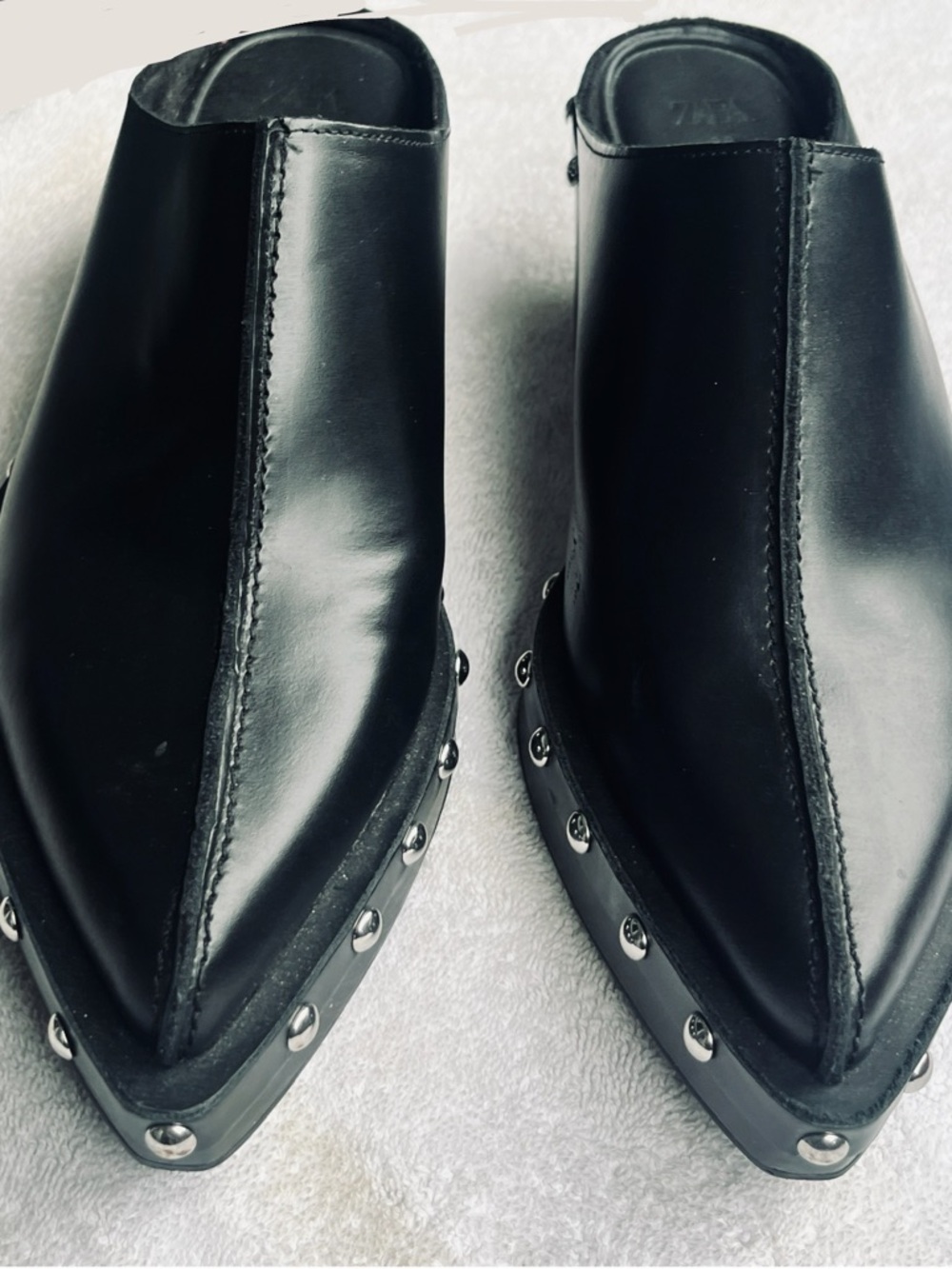 Zara Studded Black Leather Mule Clogs - Women - Picture 5 of 7